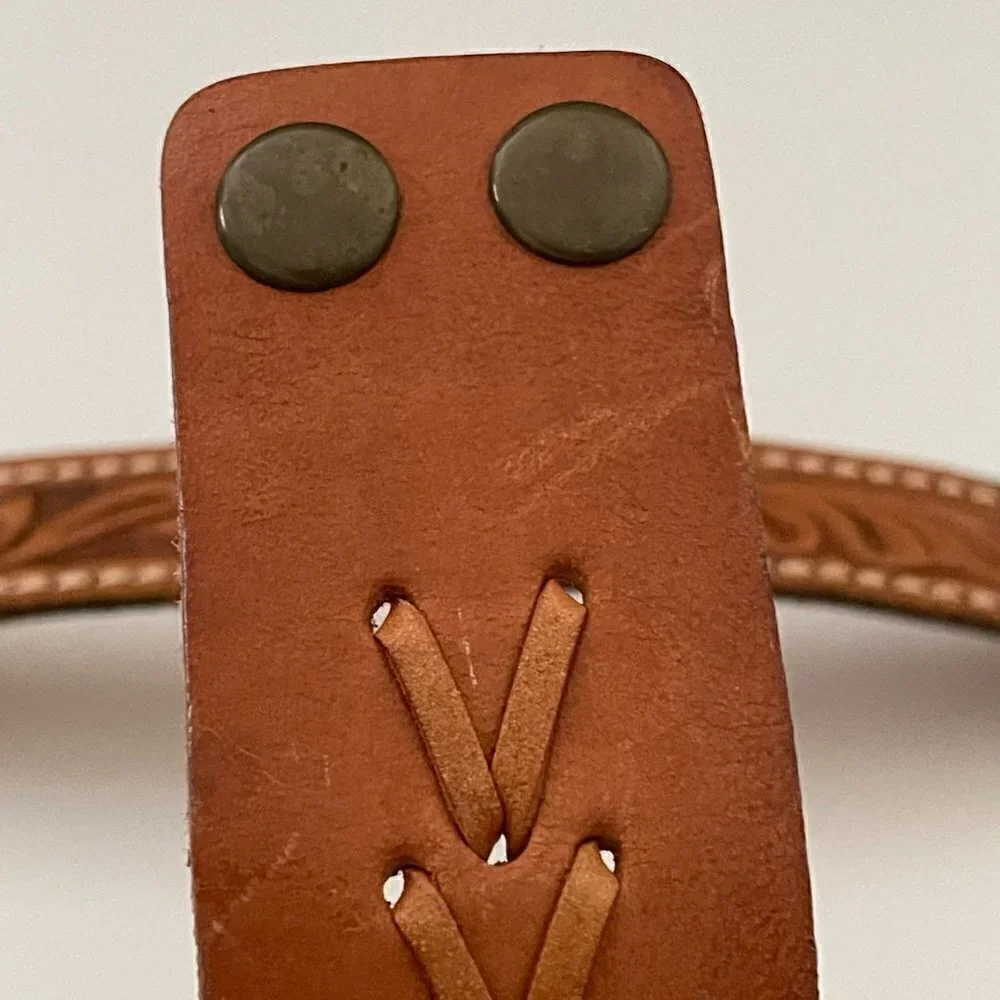 Handmade Set of Two Brown Leather Snap Closure Cowgirl Cuff Bracelets Large
